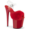 FLAMINGO-808FUR Plateau Sandaletten Rot Lack Kunstfell | Pleaser