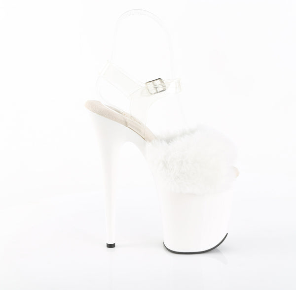 FLAMINGO-808FUR Plateau Sandaletten Weiß Lack Kunstpelz | Pleaser