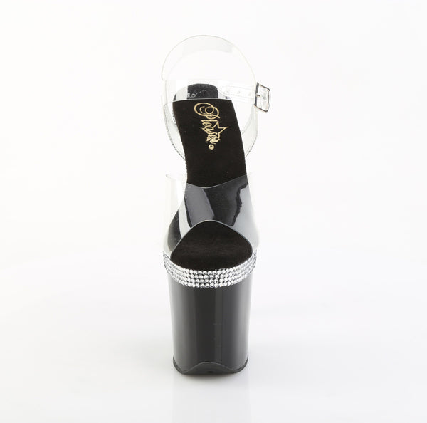 FLAMINGO-808MLS Plateau Sandaletten Schwarz Lack Strass | Pleaser