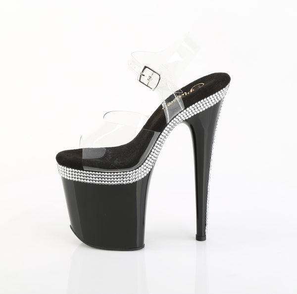 FLAMINGO-808MLS Plateau Sandaletten Schwarz Lack Strass | Pleaser