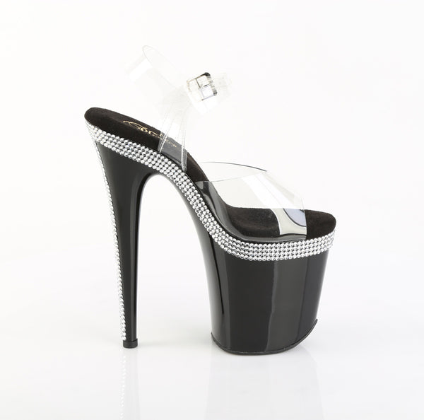 FLAMINGO-808MLS Plateau Sandaletten Schwarz Lack Strass | Pleaser