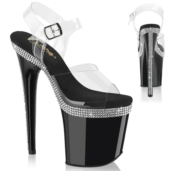 FLAMINGO-808MLS Plateau Sandaletten Schwarz Lack Strass | Pleaser