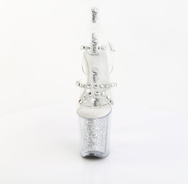 FLAMINGO-808PREM-STN Plateau Sandaletten Silber Glitzer von Pleaser – Ansicht 2