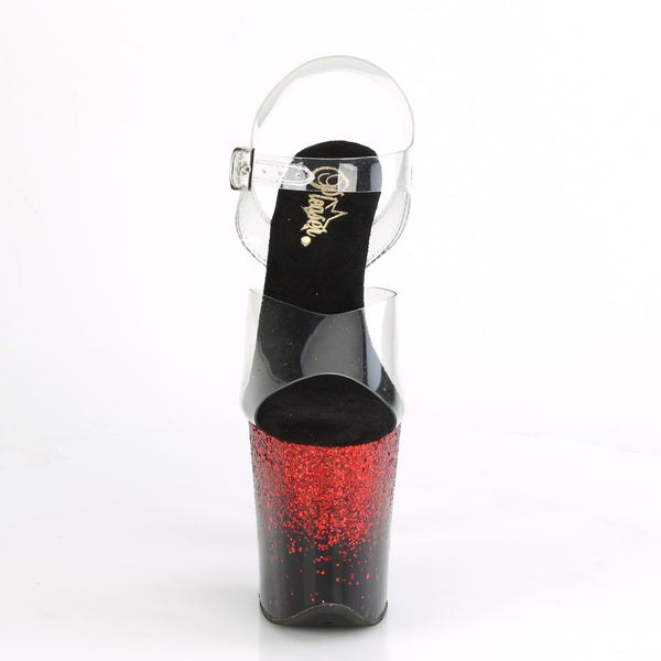 FLAMINGO-808SS Plateau Sandaletten Rot Schwarz Glitzer | Pleaser