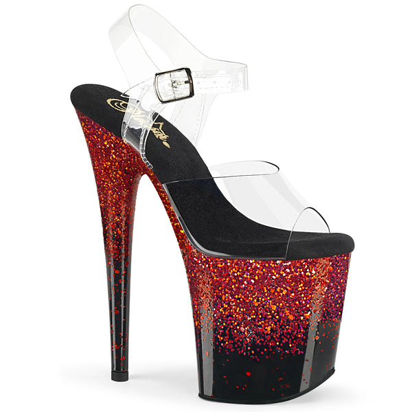 FLAMINGO-808SS Plateau Sandaletten Rot Schwarz Glitzer | Pleaser