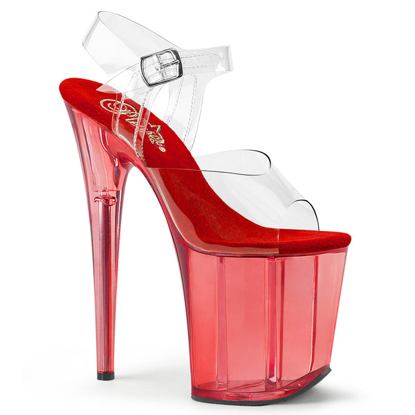 FLAMINGO-808T Plateau Sandaletten Rot Transparent | Pleaser