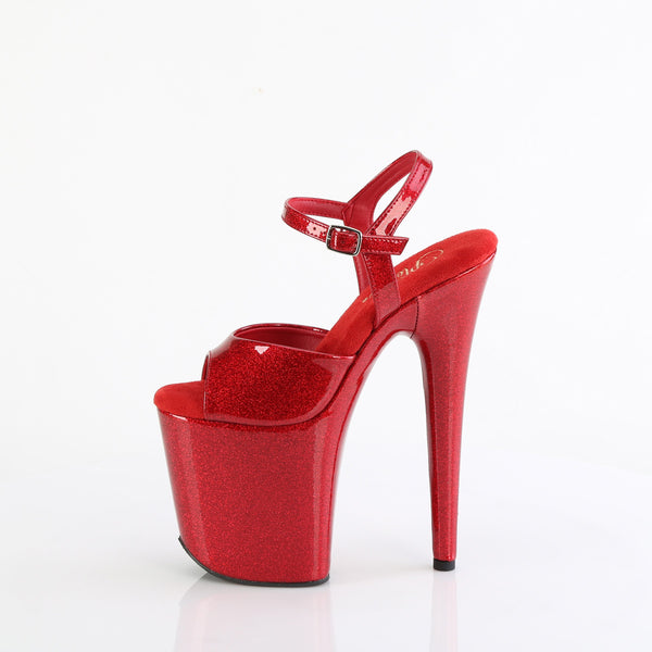 FLAMINGO-809GP - Plateau High Heel Sandaletten - Rot Lack mit Glitzer von Pleaser – Ansicht 3