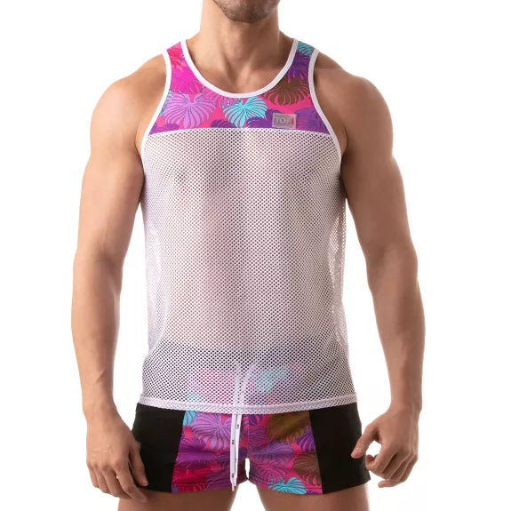 Tank Top mit floralem Mesh-Einsatz - Leicht & Atmungsaktiv, Pink | TOF Paris