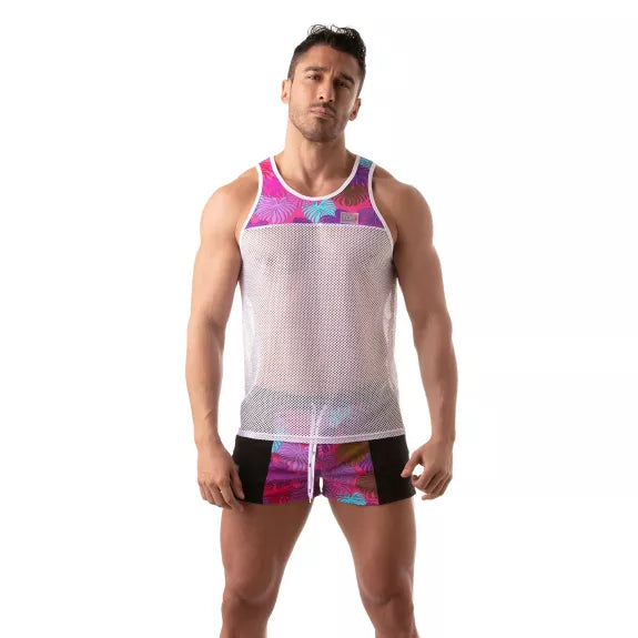 Tank Top mit floralem Mesh-Einsatz - Leicht & Atmungsaktiv, Pink | TOF Paris