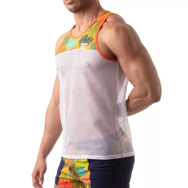 Gelbes Floral Mesh-Tank-Top von TOF Paris – Ansicht 3