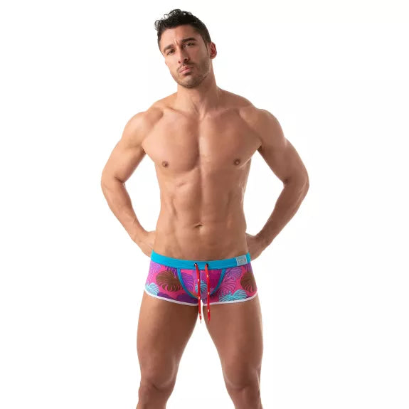 Badehose Herren mit floralem Muster - flacher, bequemer Sitz, Pink | TOF Paris