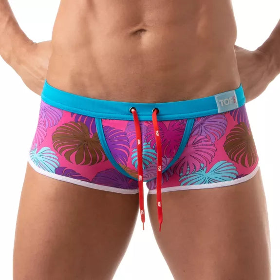 Badehose Herren mit floralem Muster - flacher, bequemer Sitz, Pink | TOF Paris