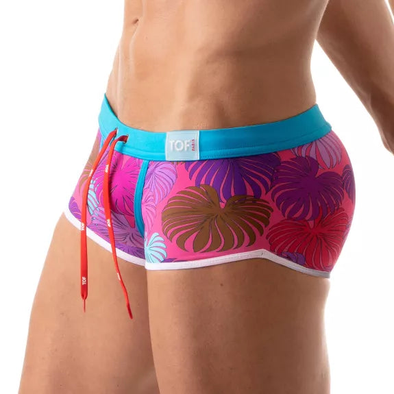 Badehose Herren mit floralem Muster - flacher, bequemer Sitz, Pink | TOF Paris