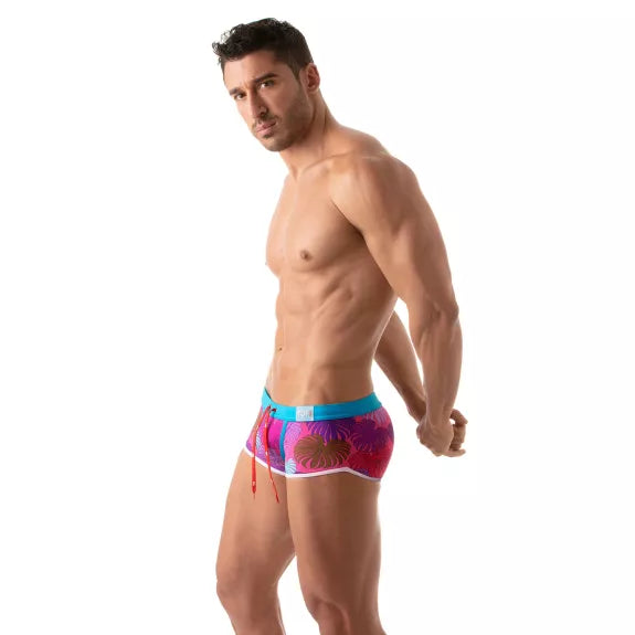 Badehose Herren mit floralem Muster - flacher, bequemer Sitz, Pink | TOF Paris