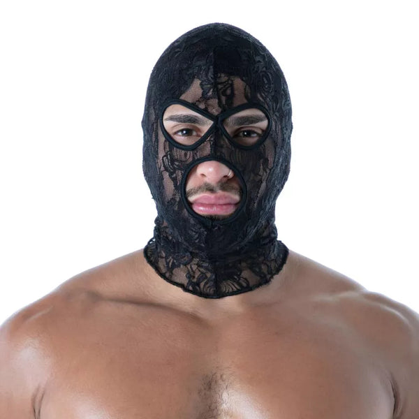 Schwarze Fluid Lace Hood im verführerischen Spitzen Design von TOF Paris