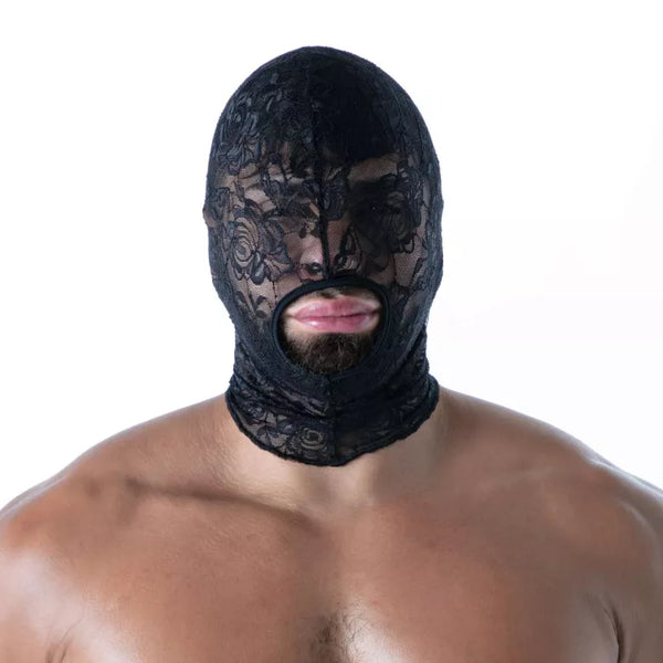 Schwarze Fluid Lace Open Mouth-Kapuze von TOF Paris