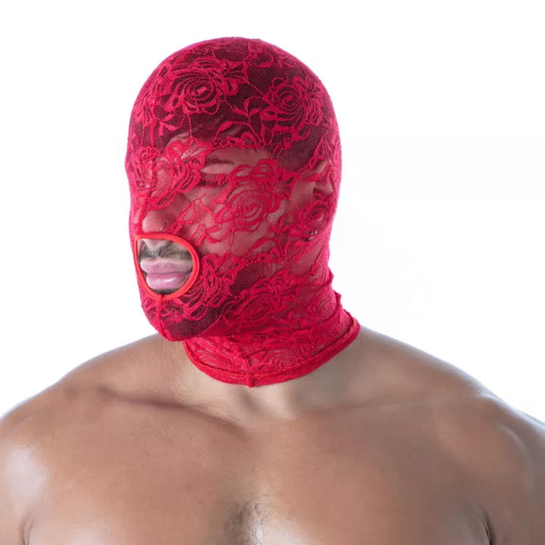 Rote Fluid Lace Open Mouth-Kapuze von TOF Paris – Ansicht 2
