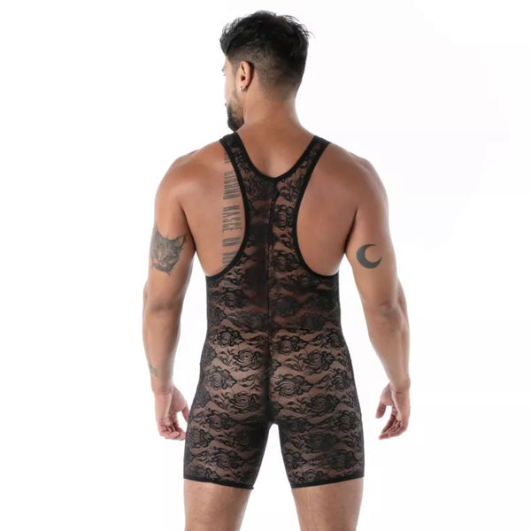 Schwarzes Fluid Lace Pocket Open Wrestling-Singlet von TOF Paris – Ansicht 3