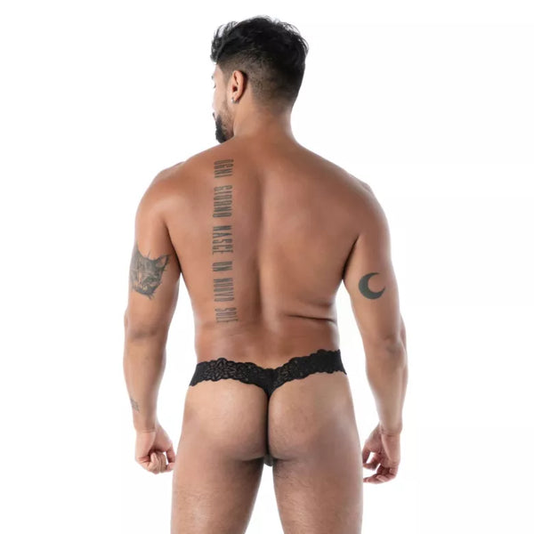 Schwarzer Spitzen-String aus Fluid Lace von TOF Paris – Ansicht 4