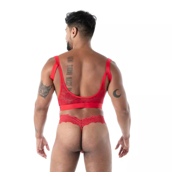Roter Spitzen-String aus Fluid Lace von TOF Paris – Ansicht 4
