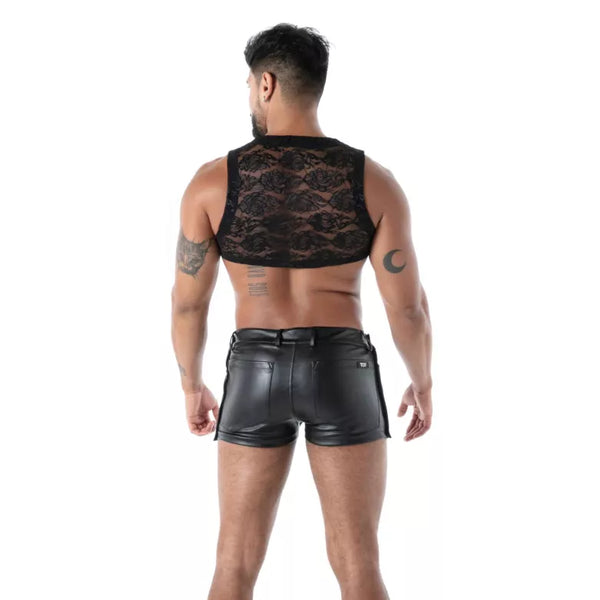 Schwarzes Fluid Lace Zipped-Crop-Top von TOF Paris – Ansicht 5