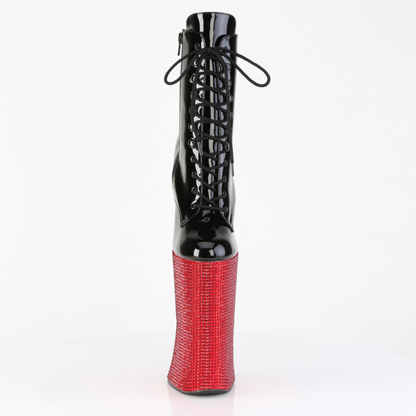 FORBIDDEN-1020BEJ Plateau Pony Stiefeletten - Schwarz Lack/Rot Strass von Pleaser – Ansicht 2