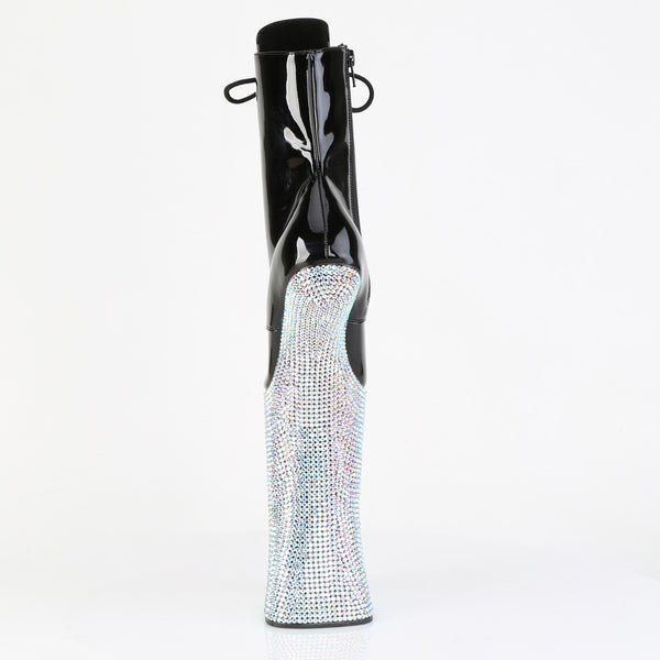 FORBIDDEN-1020BEJ Plateau Pony Stiefeletten - Schwarz Lack/Silber Strass von Pleaser – Ansicht 4