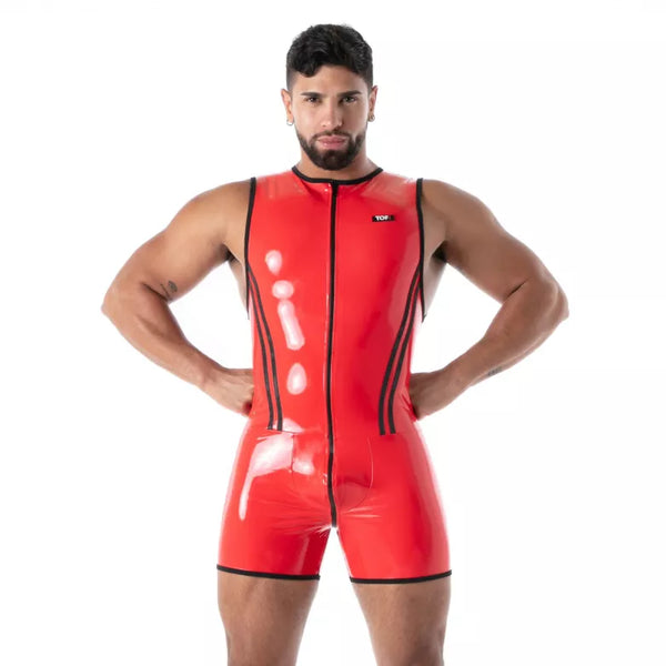 Rotes Zip Latex Second Skin-Singlet von TOF Paris