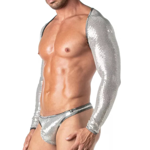 Bolero mit Glitzereffekt - glamouröser Disco-Style in Silber | TOF Paris