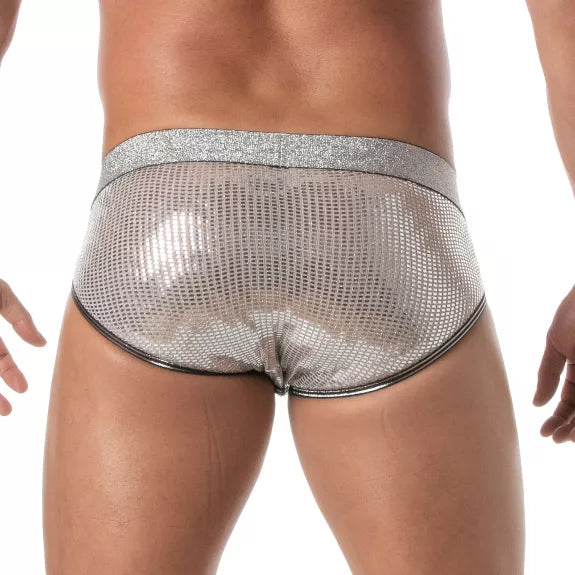 Sexy Herren-Slip Silber mit Glitzereffekt & Komfort-Beutel | TOF Paris