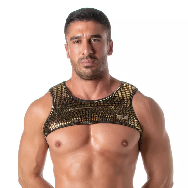 Herren Harness mit Gold-Glitzer & praktischem Reißverschluss-Tasche | TOF Paris