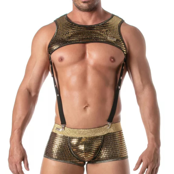 Herren Harness mit Gold-Glitzer & praktischem Reißverschluss-Tasche | TOF Paris
