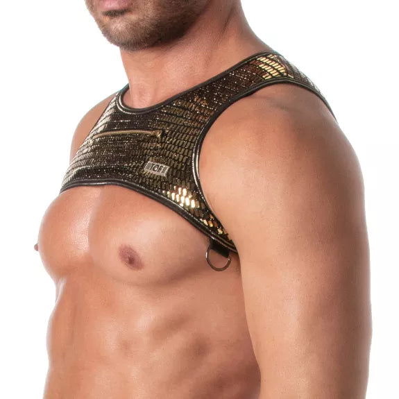 Herren Harness mit Gold-Glitzer & praktischem Reißverschluss-Tasche | TOF Paris