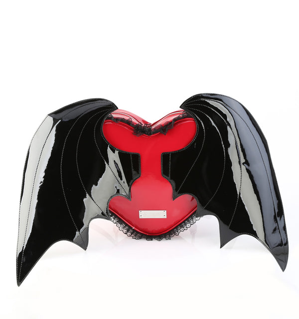 HB-214 Rucksack Herz mit Flügeln Schwarz/Rot Lack von DemoniaCult – Ansicht 2