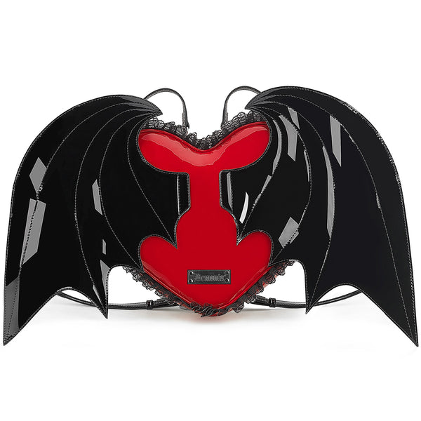 HB-214 Rucksack Herz mit Flügeln Schwarz/Rot Lack von DemoniaCult