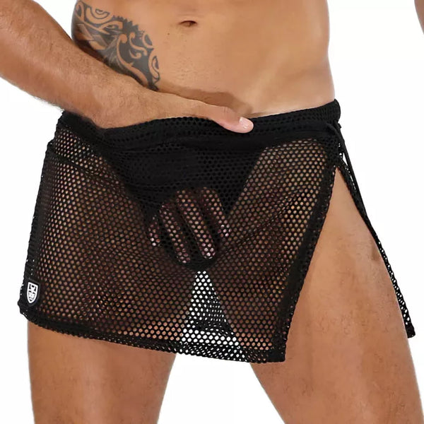 Schwarzer revolutionärer Jockskirt mit integriertem String von TOF Paris – Ansicht 3