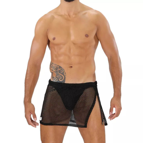 Schwarzer revolutionärer Jockskirt mit integriertem String von TOF Paris – Ansicht 5