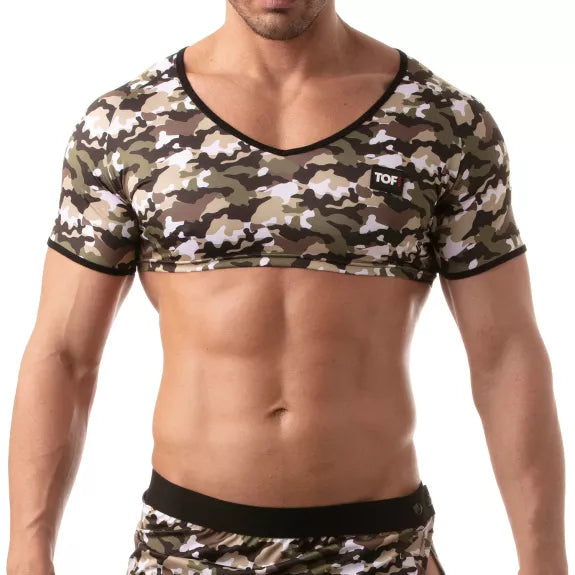 Crop Top mit Raglanärmeln Khaki-Camouflage - bequem & figurbetont | TOF Paris