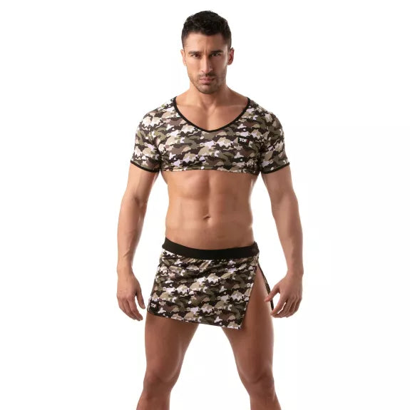 Crop Top mit Raglanärmeln Khaki-Camouflage - bequem & figurbetont | TOF Paris