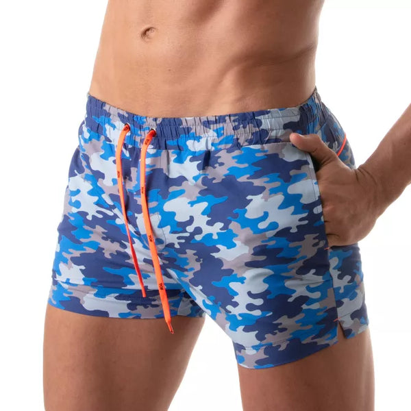 Blaue Camouflage Swim Shorts im sportlichen Beach Look von TOF Paris – Ansicht 3
