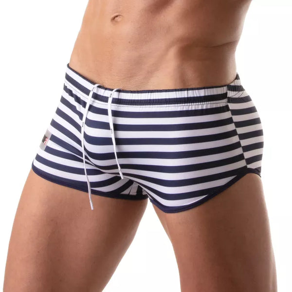 Marineblaue Sailor Sunga Badehose im klassischen Streifenlook von TOF Paris – Ansicht 2