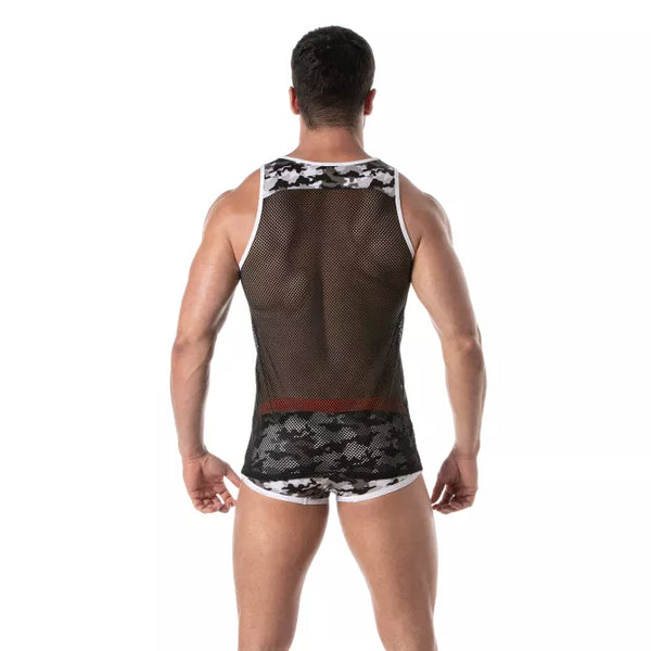 Graues verführerisches Tank Top mit maskulinem Muster von TOF Paris – Ansicht 4