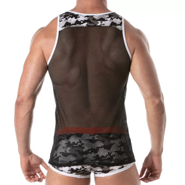 Graues verführerisches Tank Top mit maskulinem Muster von TOF Paris – Ansicht 3