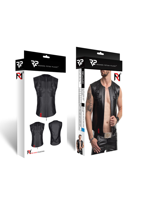 Herren Wetlook Weste mit Reißverschluss und Taschen von Regnes Fetish Planet – Ansicht 8