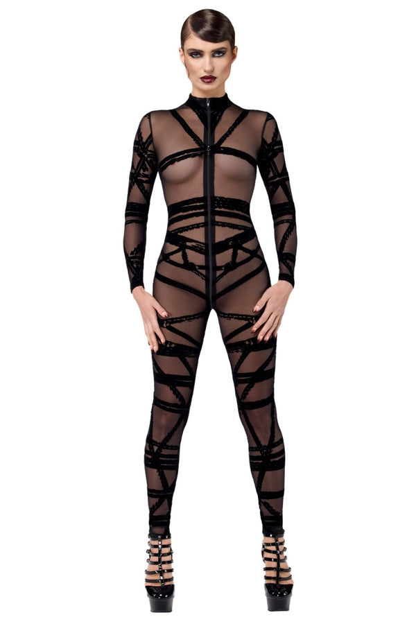 Sexy schwarzer Bondesque Catsuit aus Wetlook von Noir Handmade