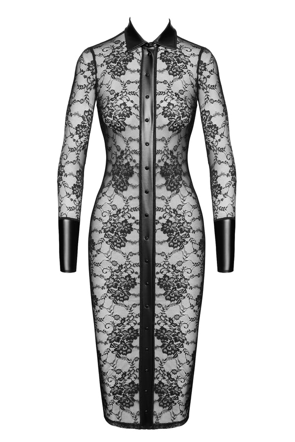 Sinnliches schwarzes Noirelle Spitzen-Midikleid Cutout von Noir Handmade – Ansicht 11