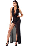 Sinnliches schwarzes Onyx Liquid Maxi-Kleid mit Drapierung von Noir Handmade – Ansicht 6