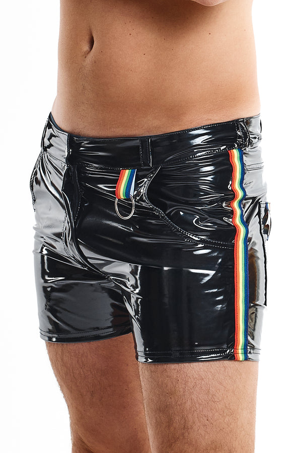 Lack-Shorts mit Taschen und Metallring von Regnes Fetish Planet – Ansicht 7