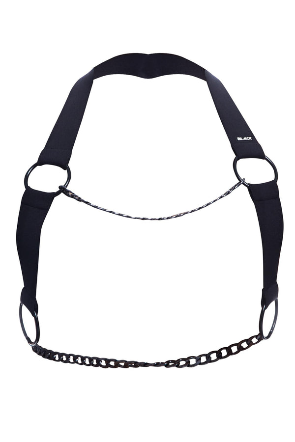 Herren-Brust-Harness mit Metallringen und Kettendetail Schwarz von CUT4MEN – Ansicht 7
