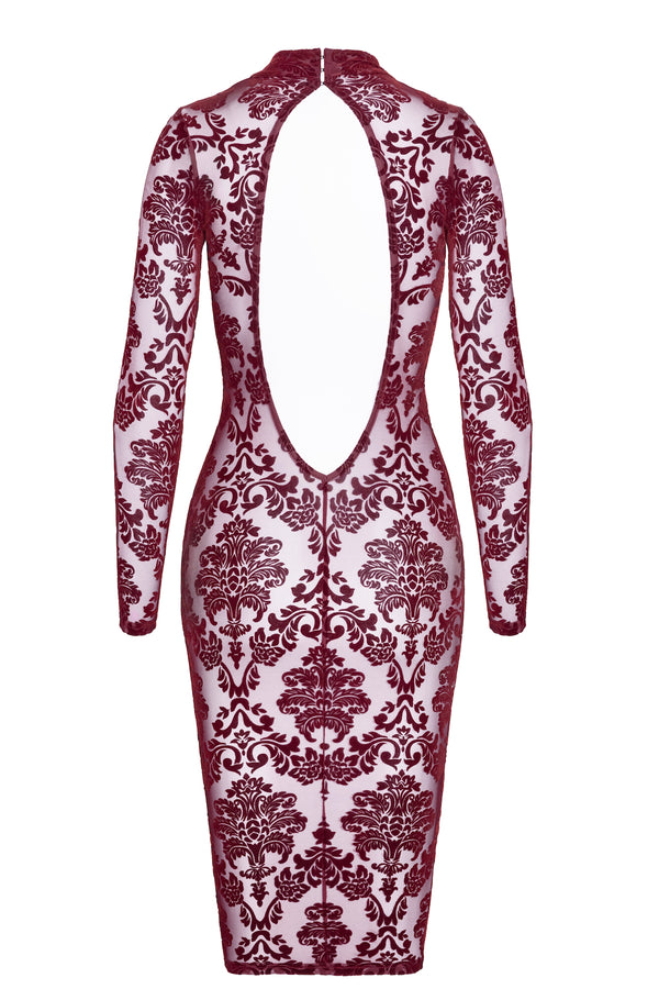 Romantisches rotes Flockkleid Kink Royal halblang mit Samt von Noir Handmade – Ansicht 4